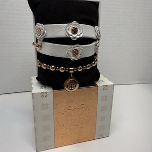 Rustic Cuff White Double Wrap Bracelet Matching Beaded Stretch Bracelet Set New